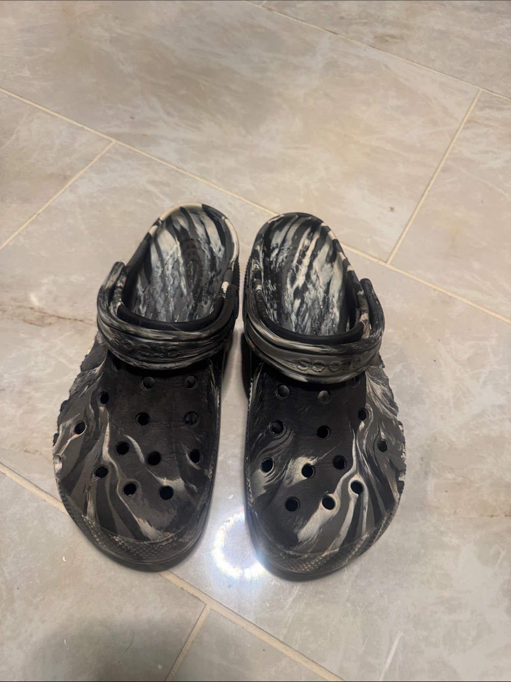 CROCS Black and White Marbled Classic Clog Sandals